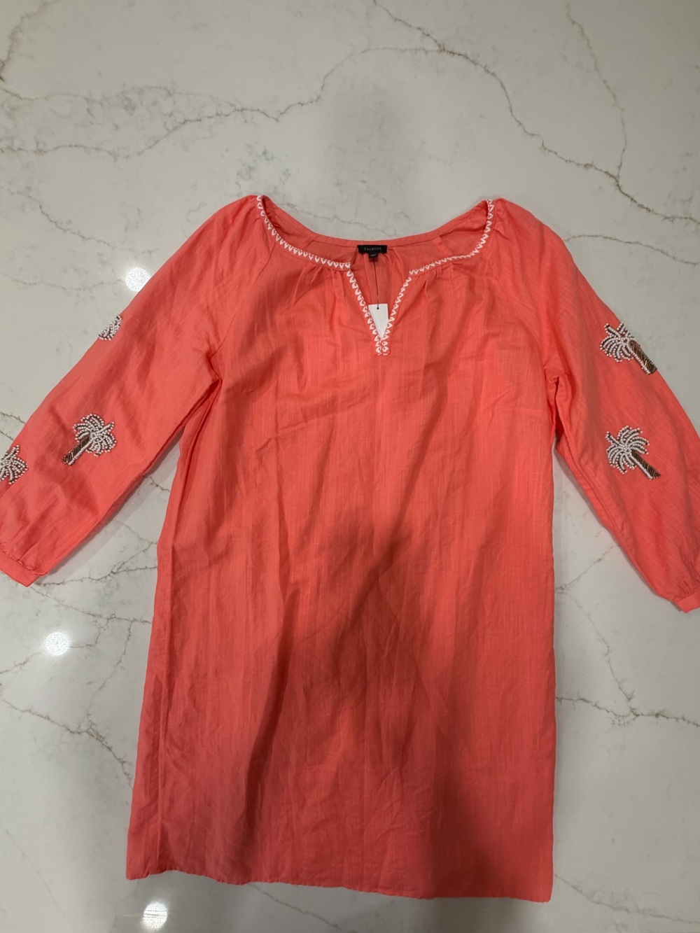 NWT Talbots Linen Beaded Palm Tree Swim Cover Up Tunic M